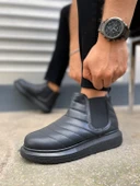 Siyah (Siyah Taban) Lastikli Erkek Sneaker Bot thumbnail 1