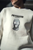Kışlık Bisiklet Yaka Baskılı SweatShirt - Beyaz thumbnail 1