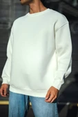 Kışlık Bisiklet Yaka Üç İplik Basic SweatShirt - Beyaz thumbnail 1
