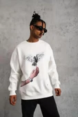 Erkek Güvercin Baskılı Sweatshirt - Beyaz thumbnail 1