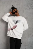 Erkek Güvercin Baskılı Sweatshirt - Beyaz thumbnail 4