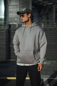 Üç İplik Penye Kapşonlu Basic SweatShirt - Boyalı Gri thumbnail 3