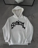Kışlık Kapşonlu Baskılı Oversize SweatShirt- Beyaz thumbnail 2