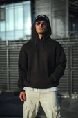Üç İplik Penye Kapşonlu Basic SweatShirt - Siyah thumbnail 1