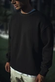 Kışlık Bisiklet Yaka Üç İplik Basic SweatShirt - Siyah thumbnail 1