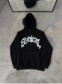 Kışlık Kapşonlu Baskılı Oversize SweatShirt- Siyah thumbnail 1