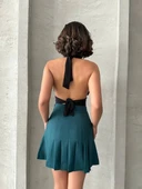 Pileli düğmeli etek yeşil s24811 thumbnail 2