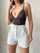 Kemer detaylı gabardin şort s25289 thumbnail 1