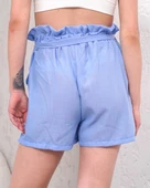 Kuşaklı keten şort mavi s255265 thumbnail 2
