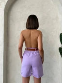 Kemerli gabardin şort lila s25735 thumbnail 5