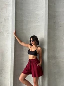 Volanlı keten şort bordo s255058 thumbnail 4