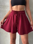 Volanlı keten şort bordo s255058 thumbnail 1