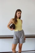 Müslin kumaş şort bağcıklı gri pt thumbnail 5