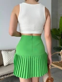 Altı pliseli mini etek yeşil s24705 thumbnail 3