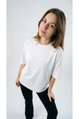 kadın Oversize Düz Beyaz Renk Bisiklet Yaka Basic Tişört thumbnail 1