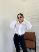 Kadın Oversize Dik Yaka Gömlek Beyaz thumbnail 3