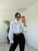 Kadın Oversize Dik Yaka Gömlek Beyaz thumbnail 1