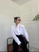 Kadın Oversize Dik Yaka Gömlek Beyaz thumbnail 6