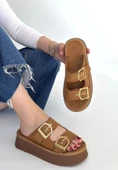 HERŞEYTREND Coer Taba Süet Çift Tokalı Terlik thumbnail 1
