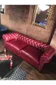 3A Mobilya Premium Red Hakiki Deri Chesterfield thumbnail 2