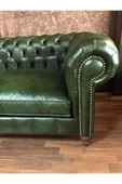 3A Mobilya Maya Yeşil Hakiki Deri Chesterfield thumbnail 5