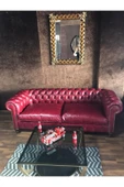 3A Mobilya Premium Red Hakiki Deri Chesterfield thumbnail 4