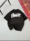 Erkek Baskılı Oversize T-shirt - Siyah thumbnail 2