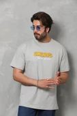 Unisex Basic Bisiklet Yaka Oversize T-Shirt - Gri thumbnail 4