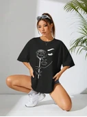 Baskılı Oversize T-shirt - Siyah thumbnail 2