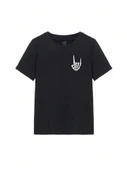 Erkek Baskılı Oversize T-shirt - Siyah thumbnail 3