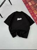 Erkek Baskılı Oversize T-shirt - Siyah thumbnail 1