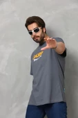 Unisex Basic Bisiklet Yaka Oversize T-Shirt - Füme thumbnail 2