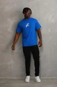 Unisex Baskılı Oversize T-Shirt - Mavi thumbnail 4