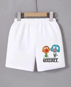 Beli Lastikli Baskılı Mini Şort - Beyaz thumbnail 1
