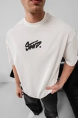 Erkek Baskılı Oversize T-shirt - Beyaz thumbnail 2
