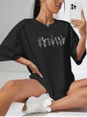 Baskılı Oversize T-shirt - Siyah thumbnail 1