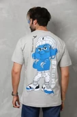 Unisex Basic Bisiklet Yaka Oversize T-Shirt - Gri thumbnail 3