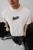 Erkek Baskılı Oversize T-shirt - Beyaz thumbnail 3