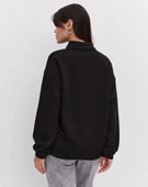 Oversize Yarım Farmuarlı Yakalı Basic SweatShirt - Siyah thumbnail 4