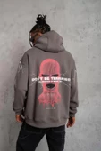 Erkek Maske Baskılı Kapüşonlu Sweat - Gri thumbnail 1