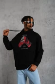 Erkek Eldiven Baskılı Kapüşonlu Sweat - Siyah thumbnail 2
