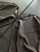 Kışlık Bisiklet Yaka Üç İplik Basic SweatShirt - Füme thumbnail 2