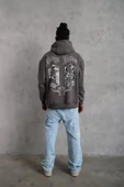 Erkek 98 Baskılı Kapşonlu Sweat - Gri thumbnail 4