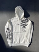 Uzun Kol Kapşonlu Baskılı SweatShirt - Beyaz thumbnail 1