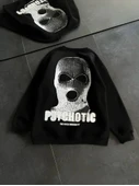 Kışlık Bisiklet Yaka Baskılı SweatShirt - Siyah thumbnail 1