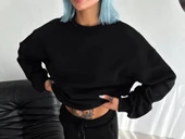 Kışlık Bisiklet Yaka Üç İplik Basic SweatShirt - Siyah thumbnail 1