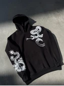 Uzun Kol Kapşonlu Baskılı SweatShirt - Siyah thumbnail 3