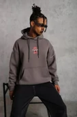 Erkek Maske Baskılı Kapüşonlu Sweat - Gri thumbnail 3