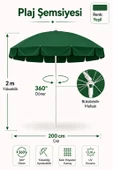 Yeşil Plaj Şemsiyesi 200 cm çap /10 telli, Polyester Kumaş thumbnail 1