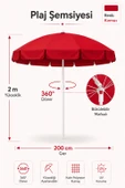 Kırmızı Plaj Şemsiyesi 200 cm çap /10 telli, Polyester Kumaş thumbnail 1